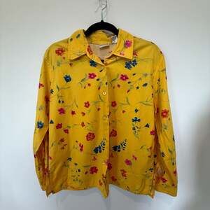 Vintage Sarah Chapman Yellow Floral Button Down Shirt Size 6 90s Cottagecore